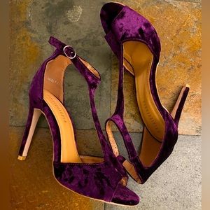 Fashion Nova Deep Purple Velvet T-Strap Stiletto Sandals